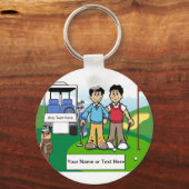 Golfing Friends – 男性と男性の漫画 キーホルダー (正面)