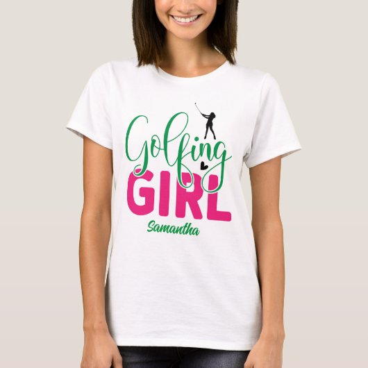 Golfing Girl Tシャツ(編集可能な名前) Tシャツ (正面)