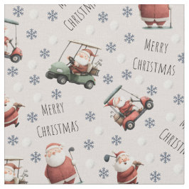 Golfing Santa on Beige ファブリック