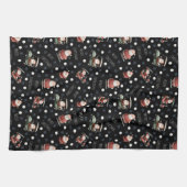 Golfing Santa on Black キッチンタオル (横)