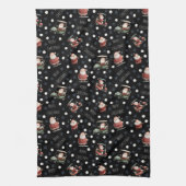 Golfing Santa on Black キッチンタオル (縦)