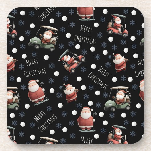 Golfing Santa on Black コースター (正面)