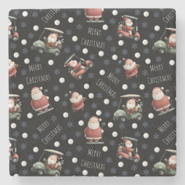Golfing Santa on Black ストーンコースター