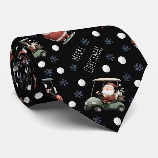 Golfing Santa on Black ネクタイ (ロール)