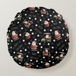 Golfing Santa on Black ラウンドクッション