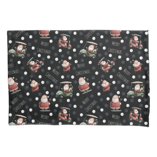 Golfing Santa on Black 枕カバー (正面)