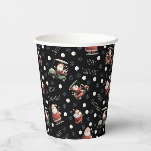 Golfing Santa on Black 紙コップ (裏面)