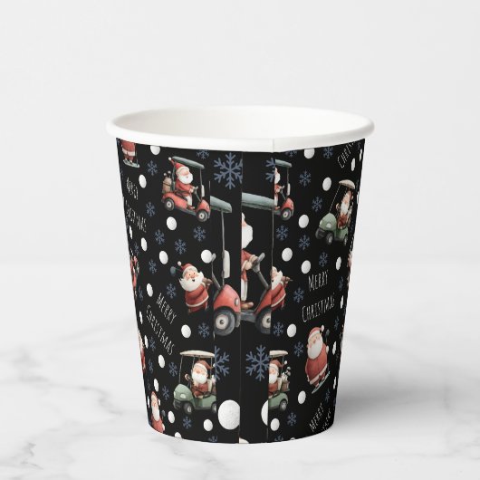 Golfing Santa on Black 紙コップ (右)