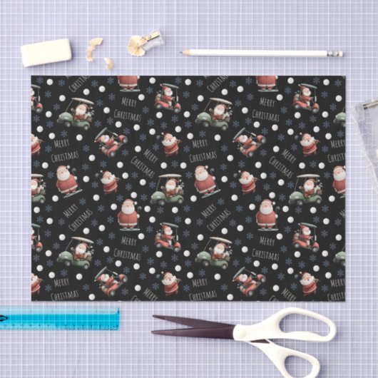 Golfing Santa on Black 薄葉紙 (クラフト)