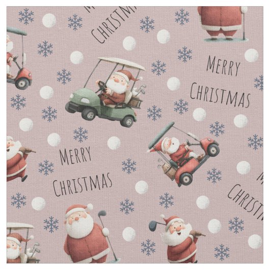 Golfing Santa on Dusty Rose ファブリック (クローズアップ)