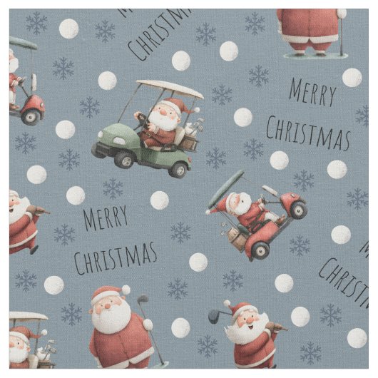 Golfing Santa on Light Slate Gray ファブリック (クローズアップ)