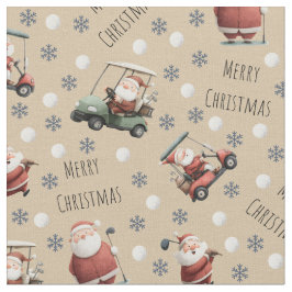 Golfing Santa on Light Tan ファブリック
