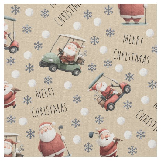 Golfing Santa on Light Tan ファブリック (クローズアップ)