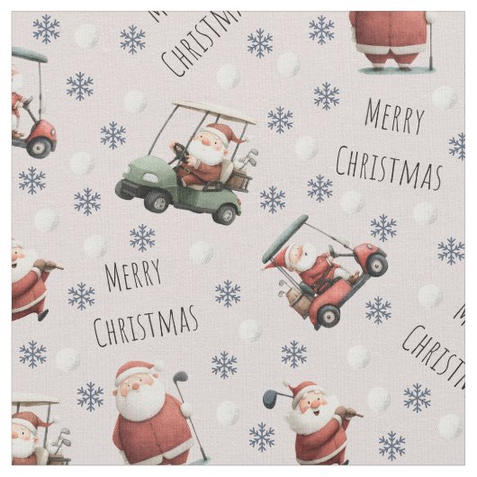Golfing Santa on Pale Pink ファブリック (クローズアップ)