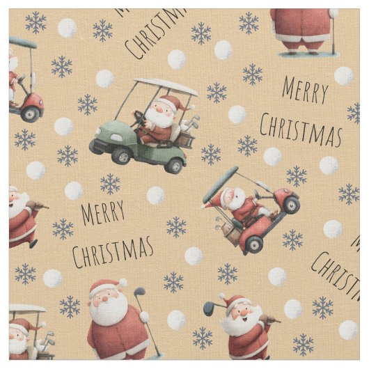 Golfing Santa on Sand ファブリック (クローズアップ)