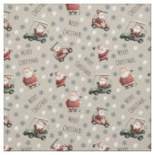 Golfing Santa on Vanilla ファブリック (見本)