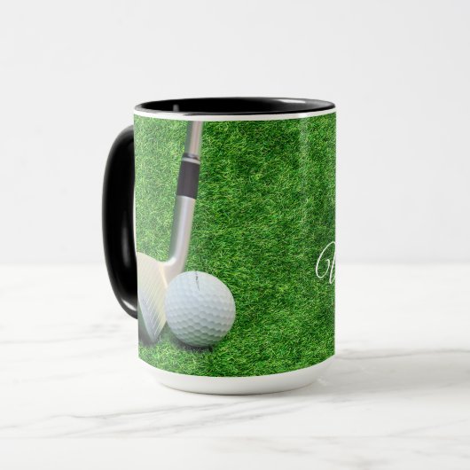 Golfing Sport golf ball and putter Personalize マグカップ (正面左)