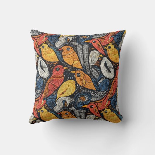 Gond Art - birds クッション (裏面)