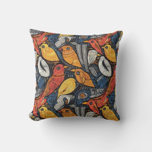 Gond Art - birds クッション (正面)
