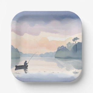 Gone Fishing レイクエリーの水彩画 ペーパープレート