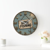 Gone Fishing Funny Fisherman Cabin Gift ラージ壁時計 (ホーム)