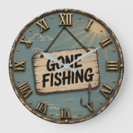 Gone Fishing Funny Fisherman Cabin Gift ラージ壁時計