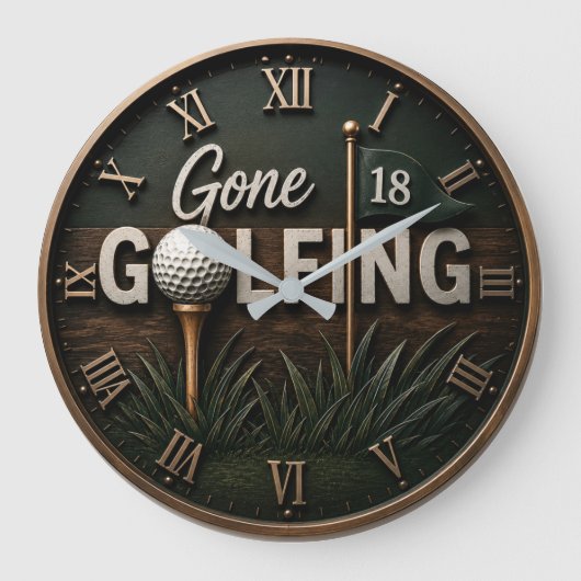 Gone Golfing Funny Golf Lover Gift ラージ壁時計 (正面)
