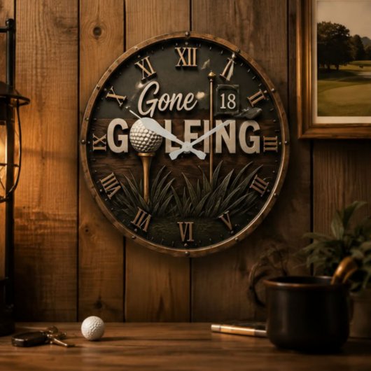 Gone Golfing Funny Golf Lover Gift ラージ壁時計