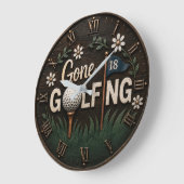 Gone Golfing Rustic Floral Golfer Gift ラージ壁時計 (傾斜)