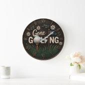 Gone Golfing Rustic Floral Golfer Gift ラージ壁時計 (ホーム)