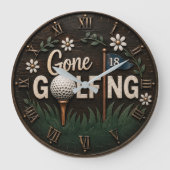 Gone Golfing Rustic Floral Golfer Gift ラージ壁時計 (正面)