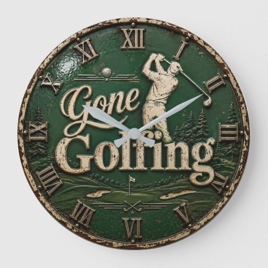 Gone Golfing Vintage Golf Golfer Gift ラージ壁時計 (正面)