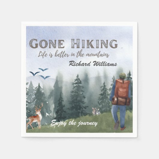 Gone Hiking Life is Better Mountains Hiker Deer  スタンダードカクテルナプキン (正面)