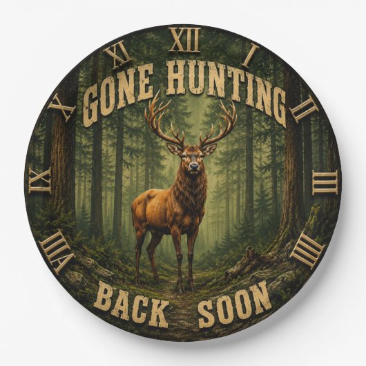 Gone Hunting Back Soon Rustic Hunter Cabin ペーパープレート (正面)