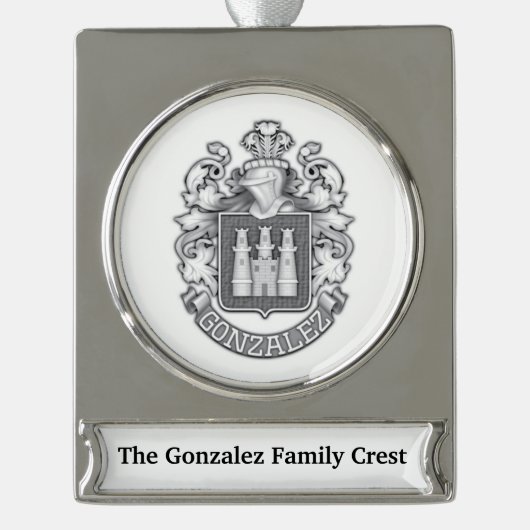 Gonzalez Family Crest  シルバープレートバナーオーナメント (正面)