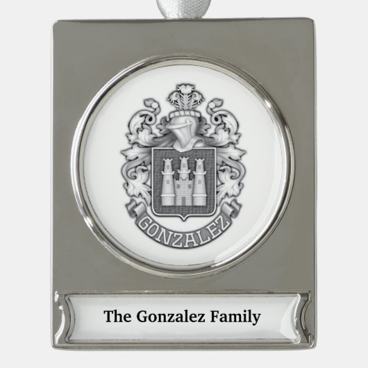 Gonzalez Family Crest Silver Plated Banner Orname シルバープレートバナーオーナメント (正面)