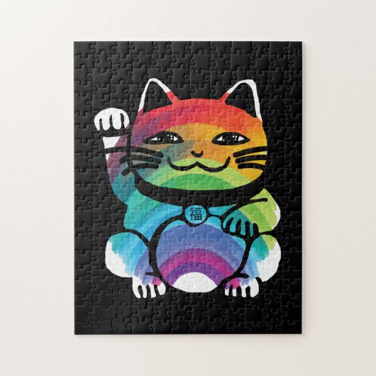 Good 日本の Luck Cat with Rainbow ジグソーパズル (縦)
