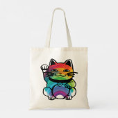 Good 日本の Luck Cat with Rainbow トートバッグ (裏面)