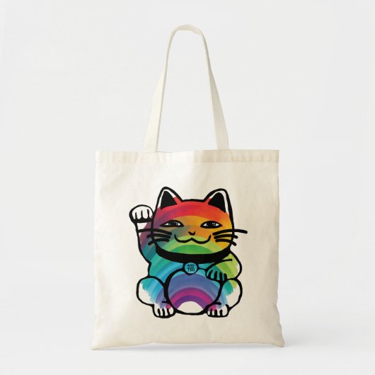 Good 日本の Luck Cat with Rainbow トートバッグ (正面)