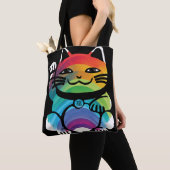 Good 日本の Luck Cat with Rainbow トートバッグ (クローズアップ)