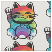 Good 日本の Luck Cat with Rainbow ファブリック (クローズアップ)