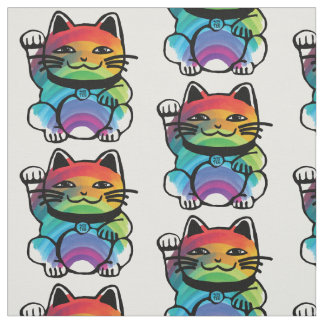 Good 日本の Luck Cat with Rainbow ファブリック