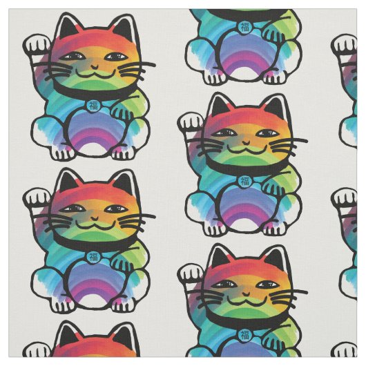 Good 日本の Luck Cat with Rainbow ファブリック (見本)