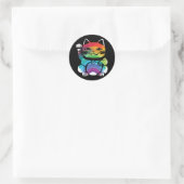 Good 日本の Luck Cat with Rainbow ラウンドシール (バッグ)