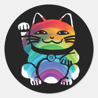 Good 日本の Luck Cat with Rainbow ラウンドシール