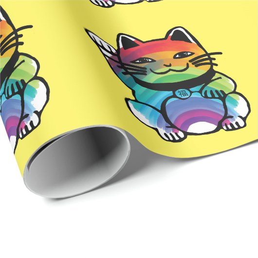 Good 日本の Luck Cat with Rainbow ラッピングペーパー (ロールコーナー)