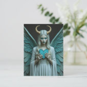 Good and Evil holding a turquoise heart  ポストカード (スタンド正面)