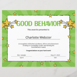 Good Behavior Student Recognition証明書