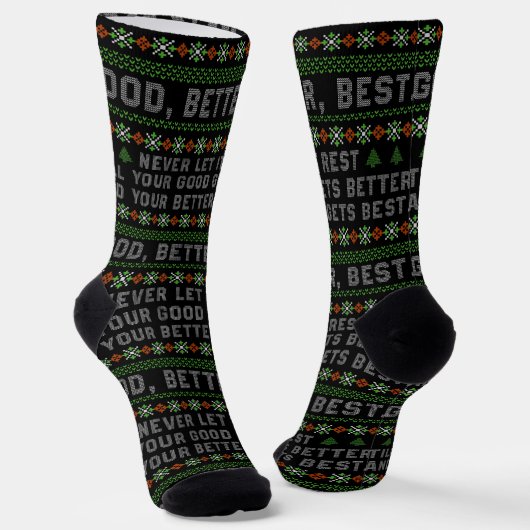 Good Better Best Never Let It Rest Christmas Quote ソックス (傾斜あり)
