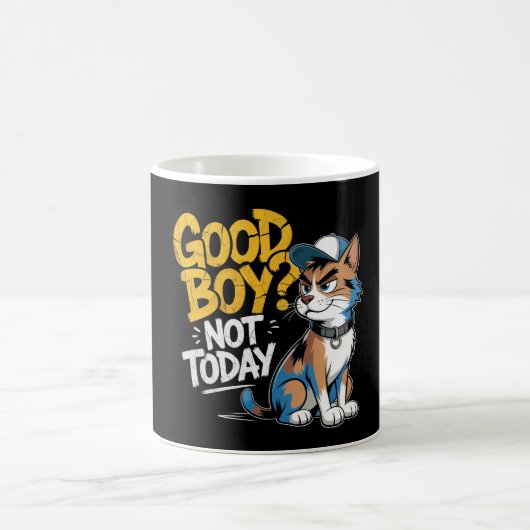 Good Boy Not Today Funny Cat Illustration  コーヒーマグカップ (中央)